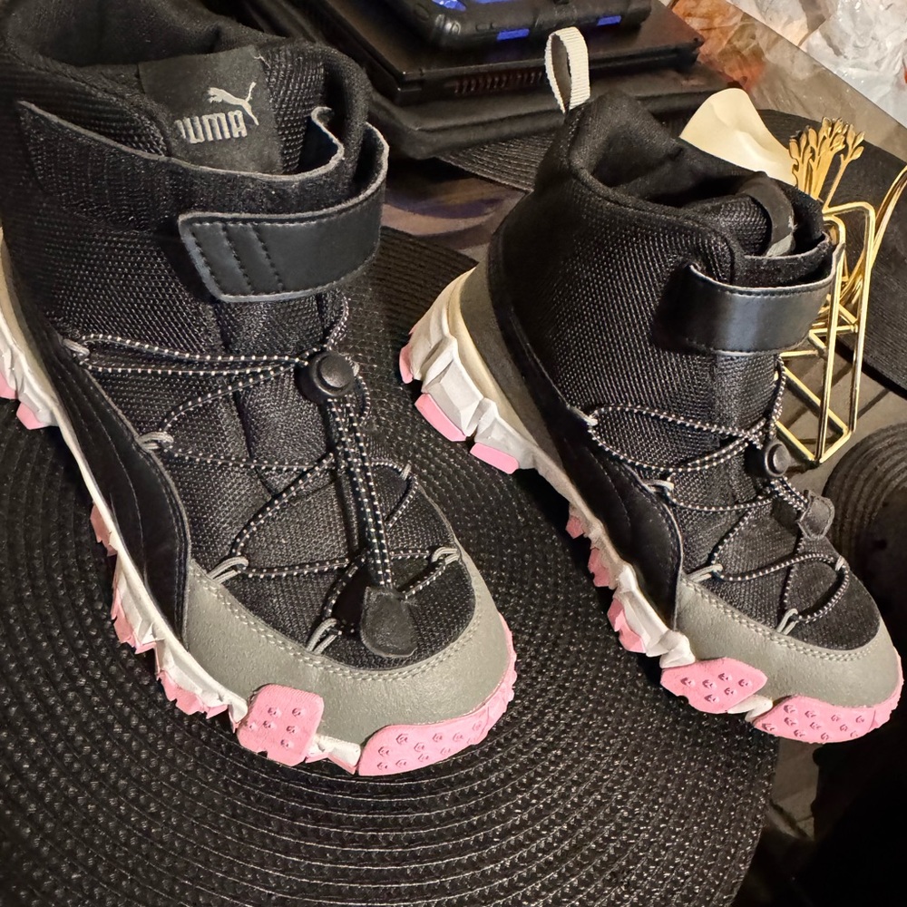 Puma Black and Pink Kids' High-Top Sneakers